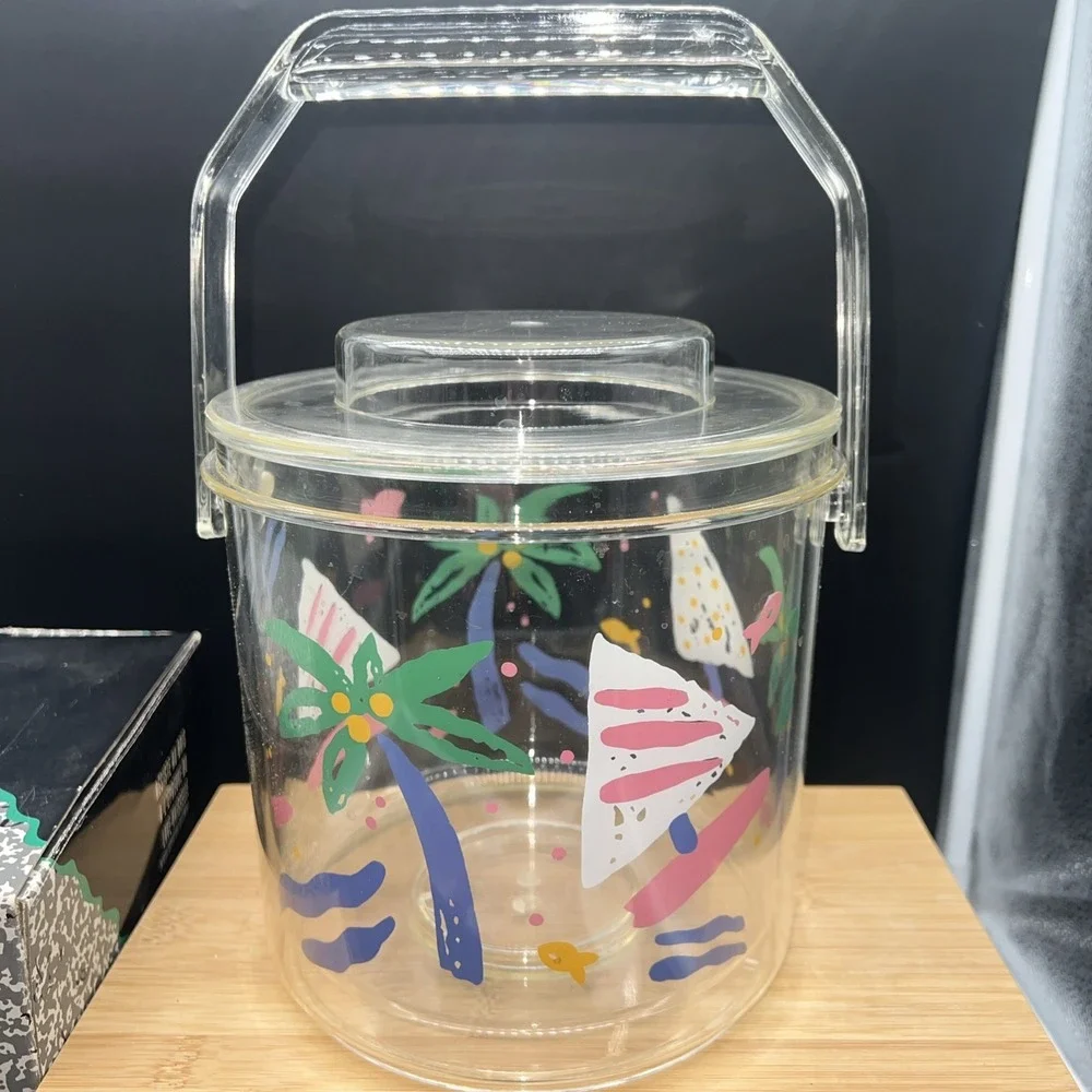 1990 Vintage Acrylic Epstein Designs Beach Fish Ice Bucket W/ Lid & Box Party